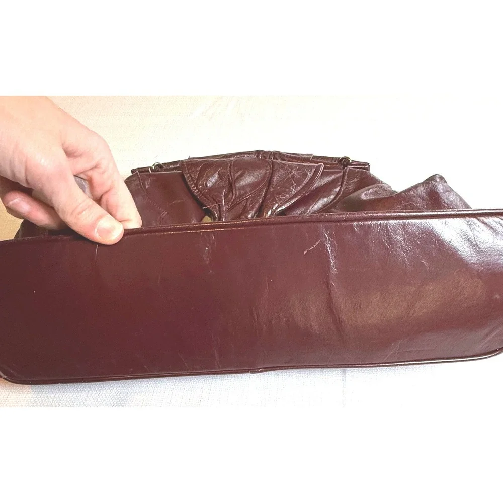 Vintage Burgundy Leather Handbag Top Handle Purse Gold‎ Tone Clasp